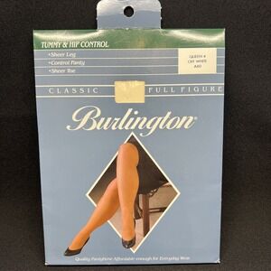 Burlington Classic Full Figure Pantyhose Tummy & Hip Control QUEEN 4 Off White
